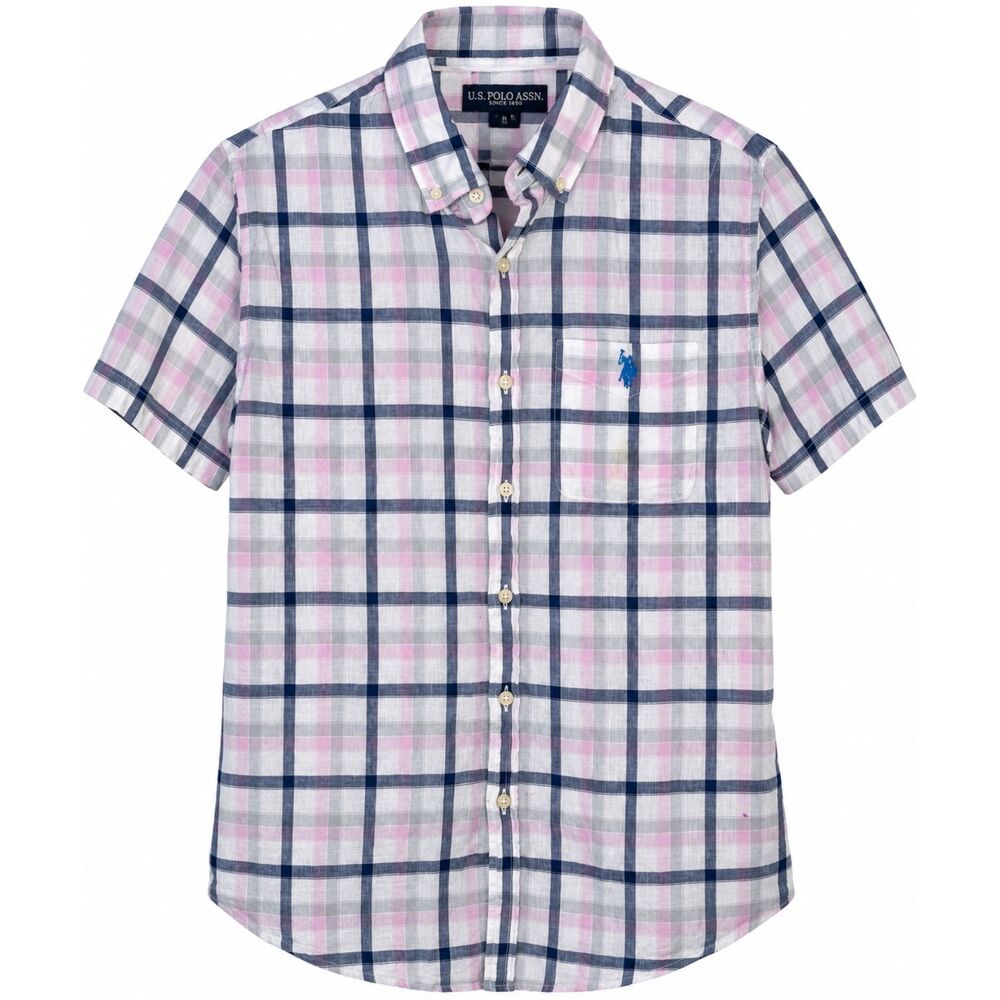 U.S. Polo Assn Men’s Small Pink Navy Plaid Short Sleeve Button Down Shirt
